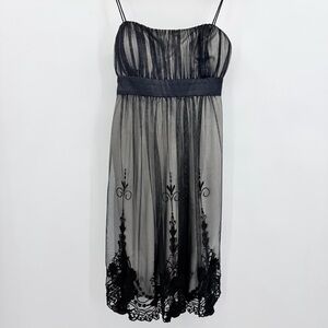 S. L. Fashions Y2K Black Floral Embroidered Trim Prom Dress Sheer Mesh Tulle 14